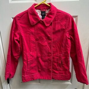 GAP Kids Girls Corduroy Jacket Coat Dark Pink Double Breasted Lined Size XL (12)